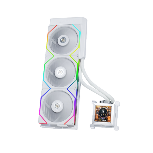 Lian Li HYDRO SHIFT LCD 360S WHITE liquid cooler for ultimate Gaming PC UAE, essential for Best Gaming PC Dubai builds  by Venom Gaming.
