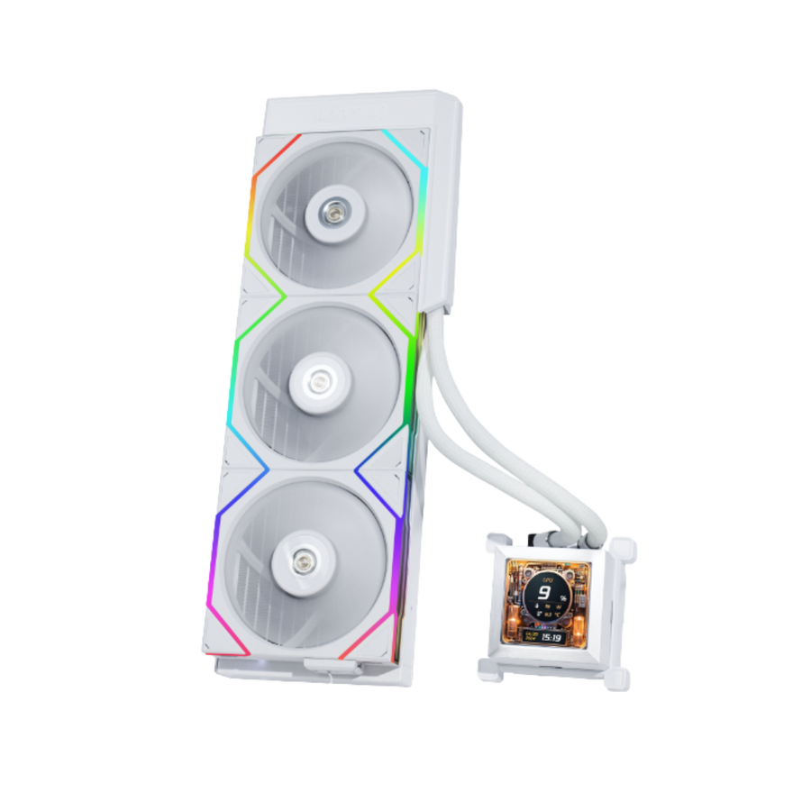 Lian Li HYDRO SHIFT LCD 360S WHITE liquid cooler for ultimate Gaming PC UAE, essential for Best Gaming PC Dubai builds  by Venom Gaming.
