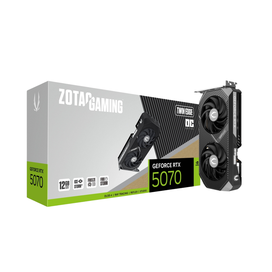ZOTAC RTX 5070 TWIN EDGE 12GB graphics card for advanced Gaming PC UAE, ideal for Best Gaming PC Dubai builds by PC Builder by Venom Gaming.